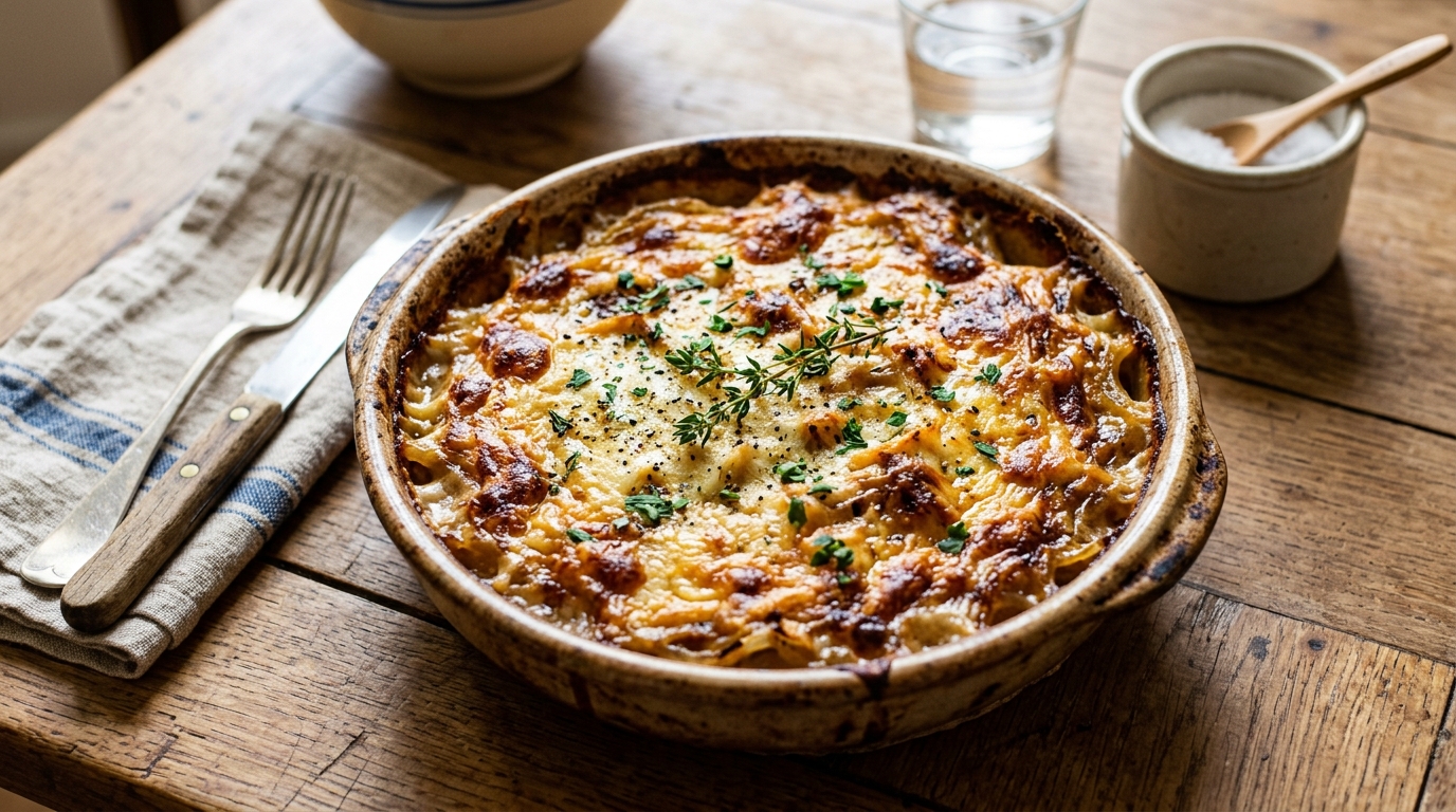 Je croyais qu’un gratin sans pomme de terre ne tiendrait jamais : voici ce que trois fromages ont changé dans mon plat d’oignons